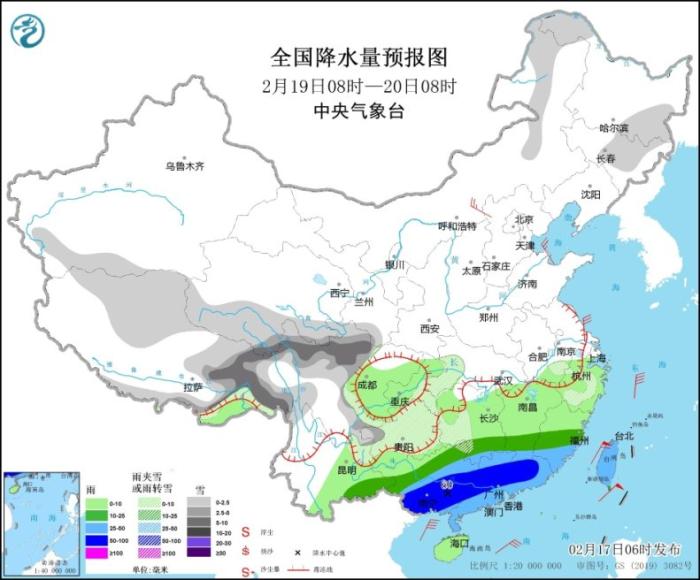 中東部將有明顯雨雪天氣過(guò)程 19日起華南有大到暴雨