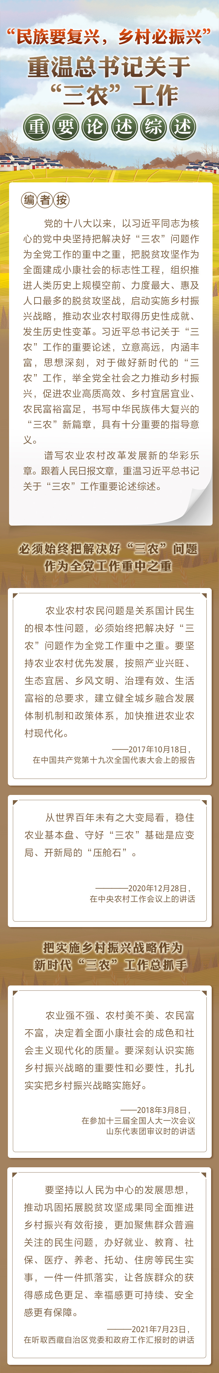 “民族要復(fù)興，鄉(xiāng)村必振興” 重溫總書記關(guān)于“三農(nóng)”工作重要論述綜述