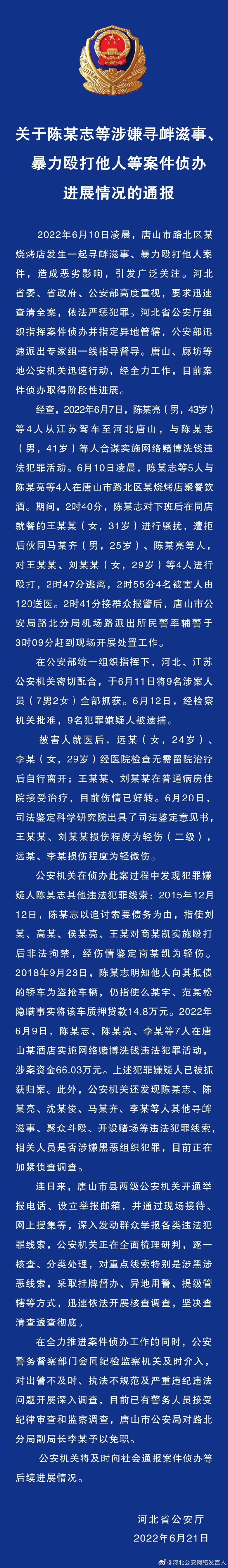 關(guān)于陳某志等涉嫌尋釁滋事、暴力毆打他人等案件偵辦進(jìn)展情況的通報(bào)