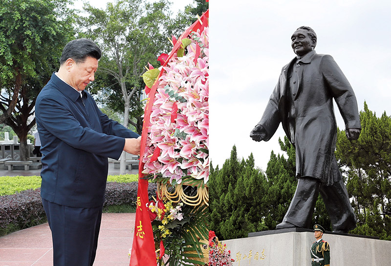 2020年10月14日，習近平總書記向深圳蓮花山公園鄧小平同志銅像敬獻花籃。