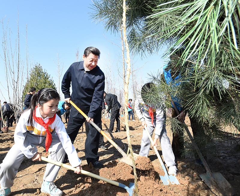 2015年4月3日，習(xí)近平總書記同大家一起植樹。