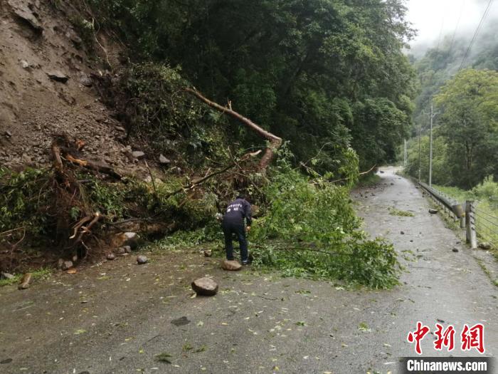 圖為7月21日，G318線川藏公路林芝巴宜區(qū)至波密縣路段發(fā)生落石。林芝市巴宜區(qū)公安局 供圖