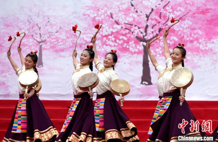 3月28日，西藏林芝第二十屆桃花旅游文化節(jié)開幕式上的文藝表演。　李林 攝